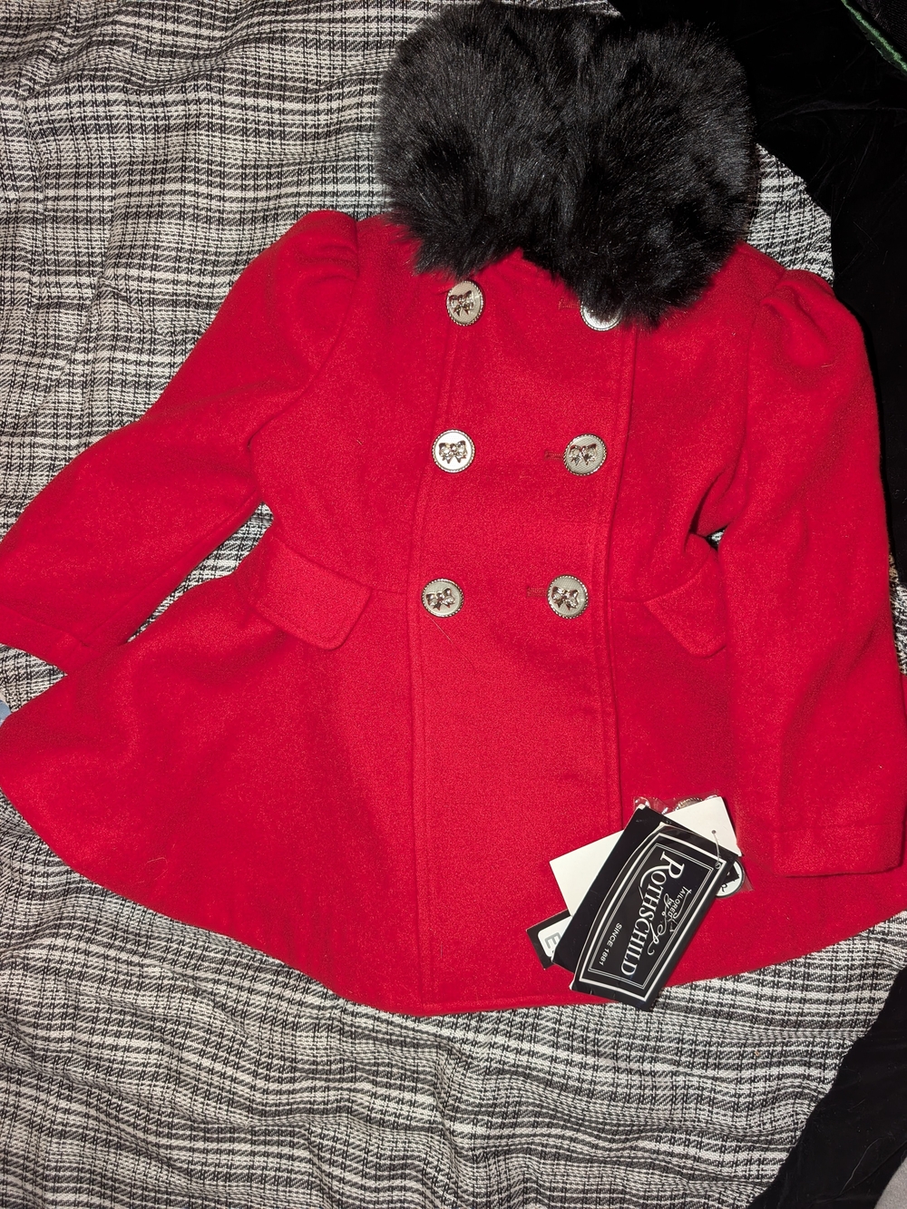 Rothschild Girls Red Wool Peacoat with Faux Fur Collar